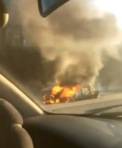 Видео. В Спасском районе загорелся автомобиль после ДТП