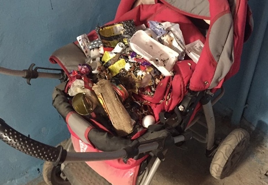 Рязанские хулиганы забросали мусором детскую коляску