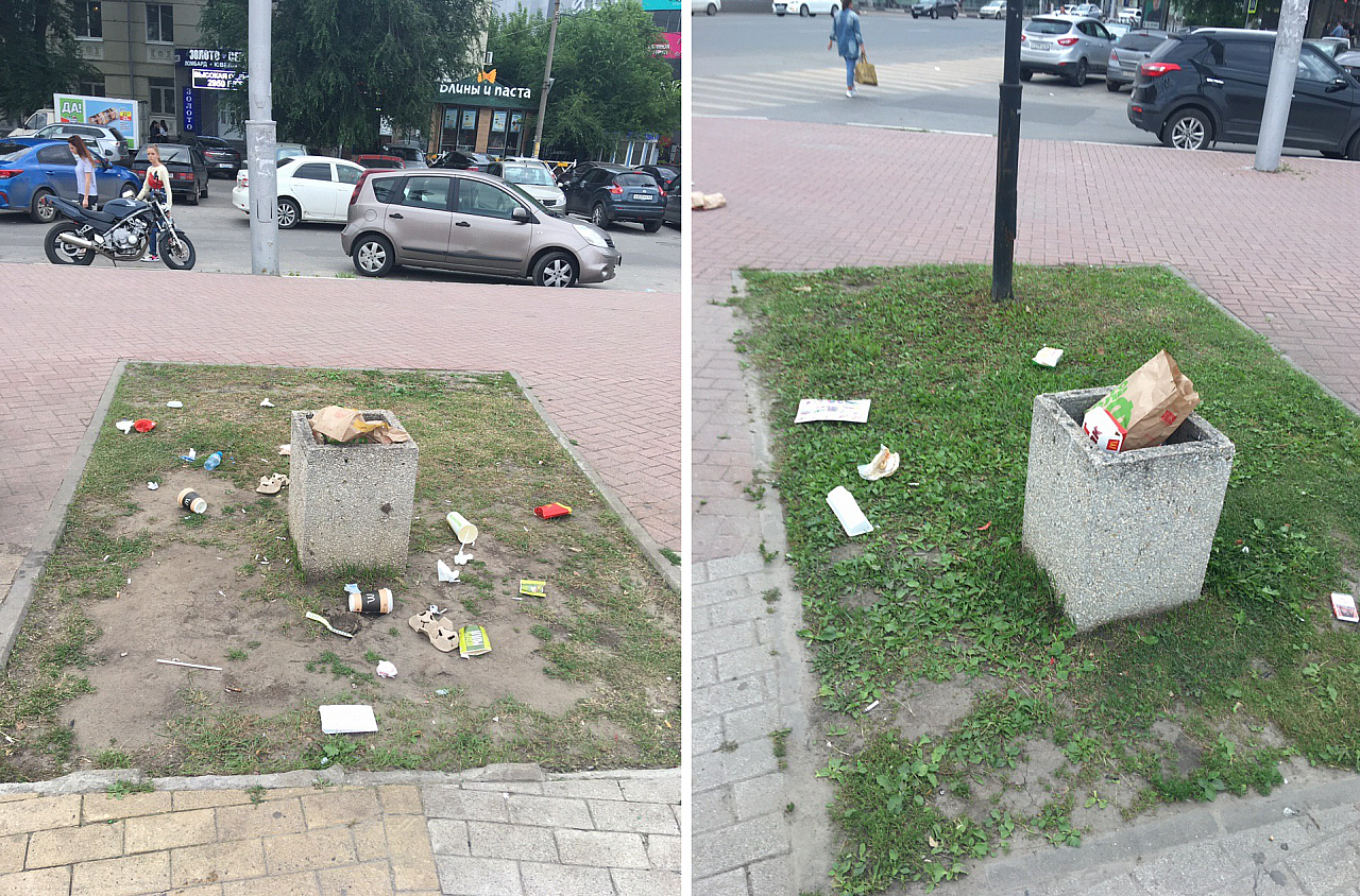 Вот так встречаем гостей: на площади Победы мусор высыпается из урн